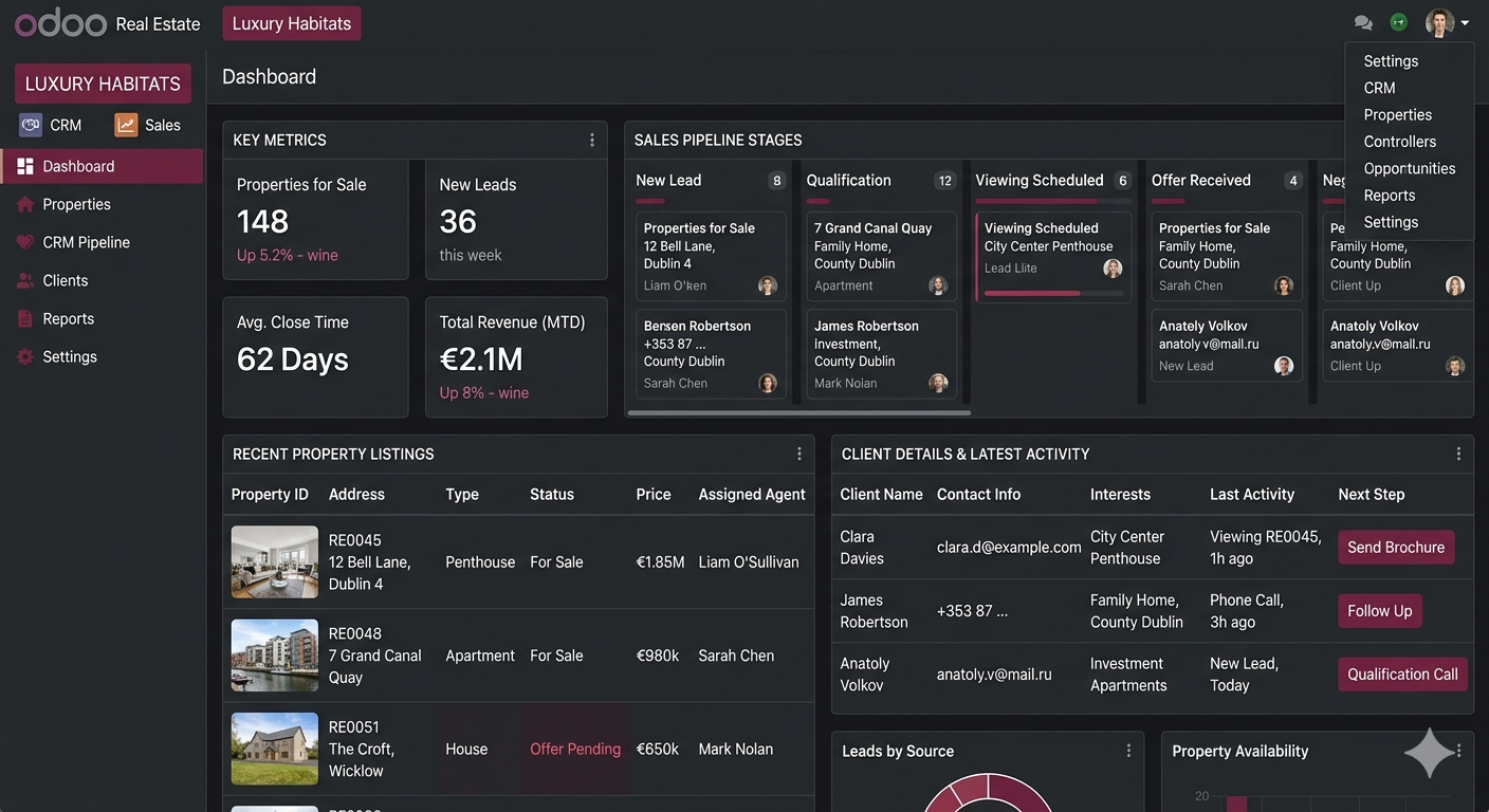 Odoo real estate sales dashboard hero image