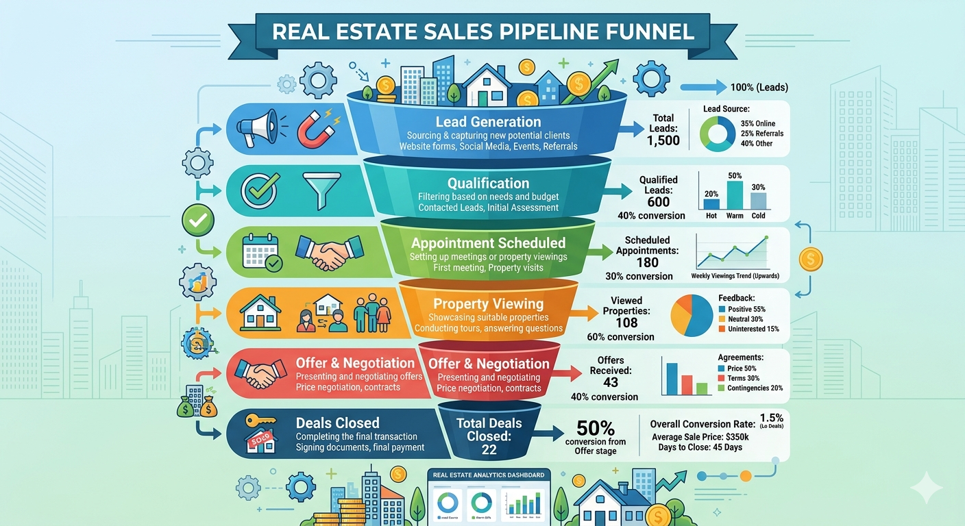Real estate sales pipeline funnel infographic